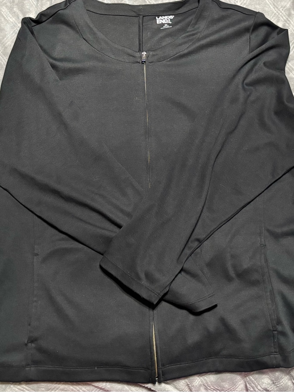 Lands' End Black Full-Zip Knit Jacket 2X